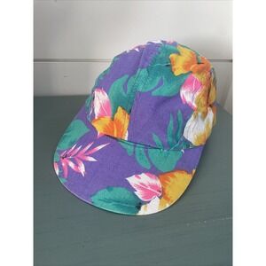 VTG‎ 1990s WENDYS HAMBURGERS SNAPBACK HAT HAWAIIN FLORAL PRINT PURPLE
